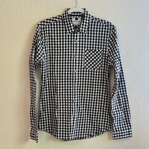 Topman Black & White Size SM Checked Long-Sleeve Button Down Shirt